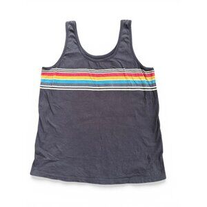 Southern Spirit Tank Top Women Medium Grey Excellent Retro Rainbow Stripe Cotton